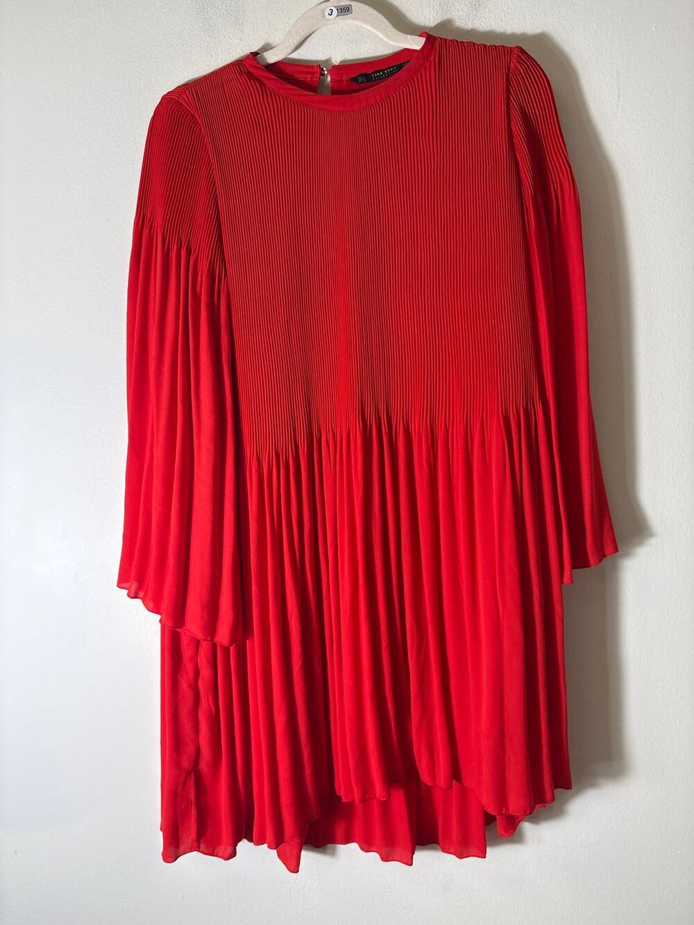Zara Orangy Red Long Wide Sleeve Pleated Knee Length Dress Sz M